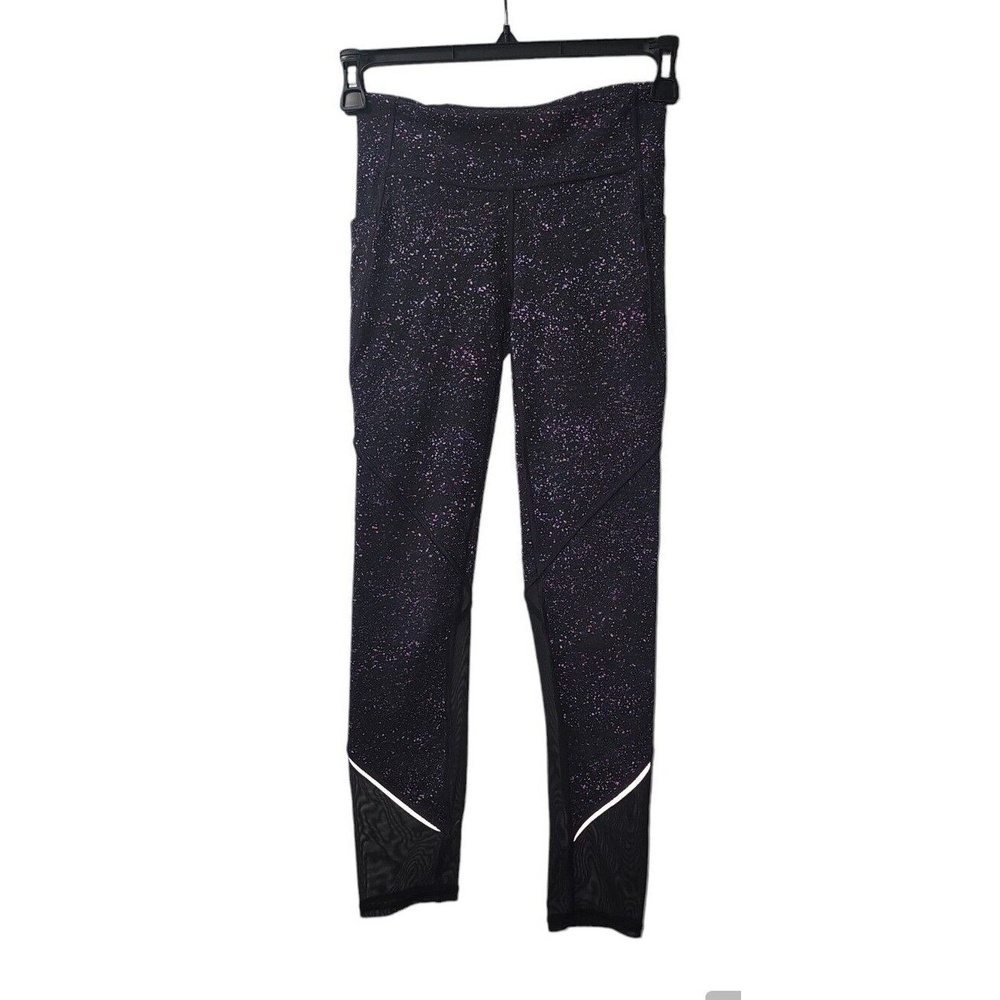 Lululemon‎ Leggings Sparkle Black Purple Mesh Athletic Pants Size 4